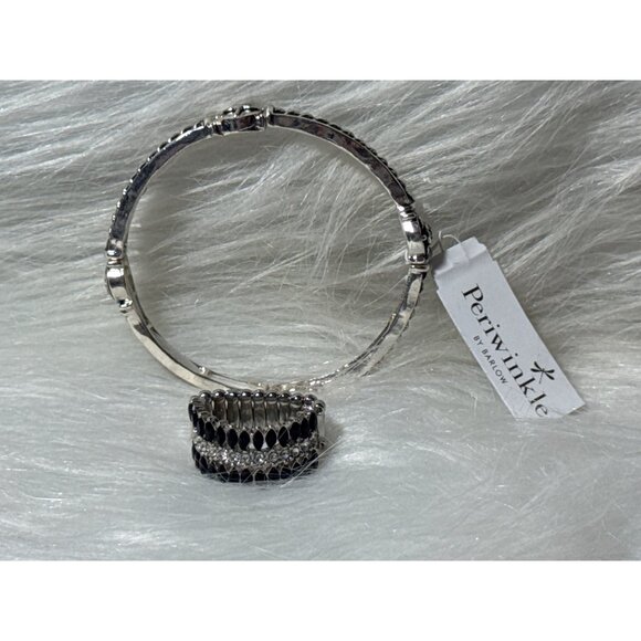 Periwinkle By Barlow Silver-Tone Starfish Bracelet & Black Crystal Stretch Ring - Picture 6 of 10